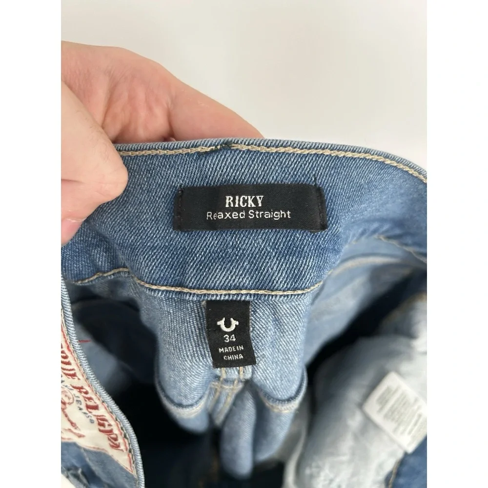True Religion Ricky Relaxed Straight Jeans Light Wash Fit Leg Blue Size‎ 34x32